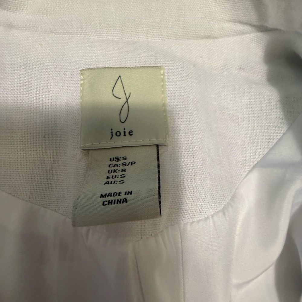 Joie White/Ivory Linen Blend Blazer w/Cream Embroidery Scallop Edges Small - Picture 6 of 11
